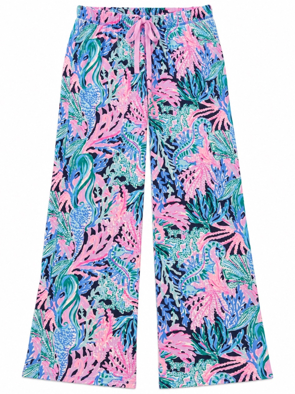 Lilly Pulitzer Lounge Pajama Pants Women’s Small Coral Reef Seahorse Wide Leg